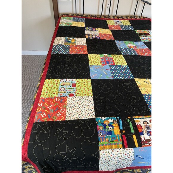 85x61"- Twin Size QUILT Handmade Machine Quilted School Bus ABC Theme - Picture 3 of 14